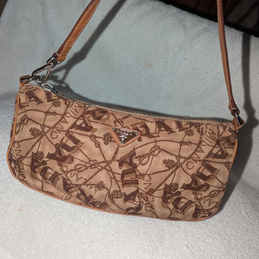 PRADA vintage rare map shoulder purse Y2K brown and tan - Picture 5 of 15